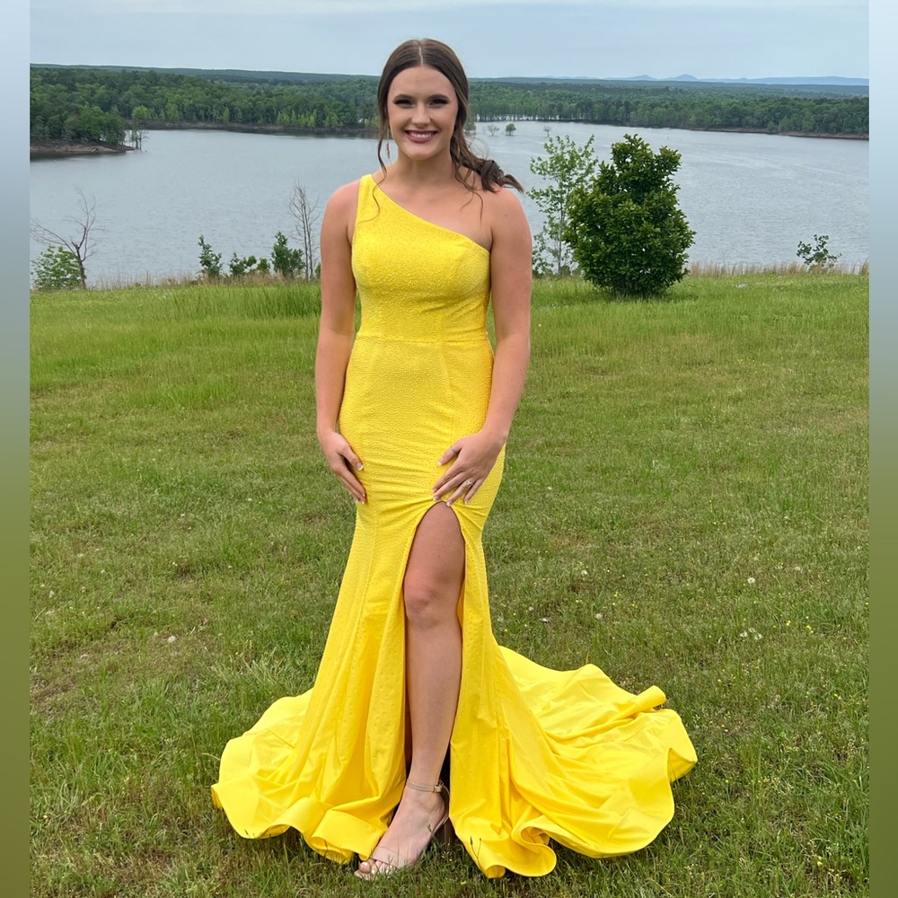 Sherri Hill Vibrant Yellow One-Shoulder Gown